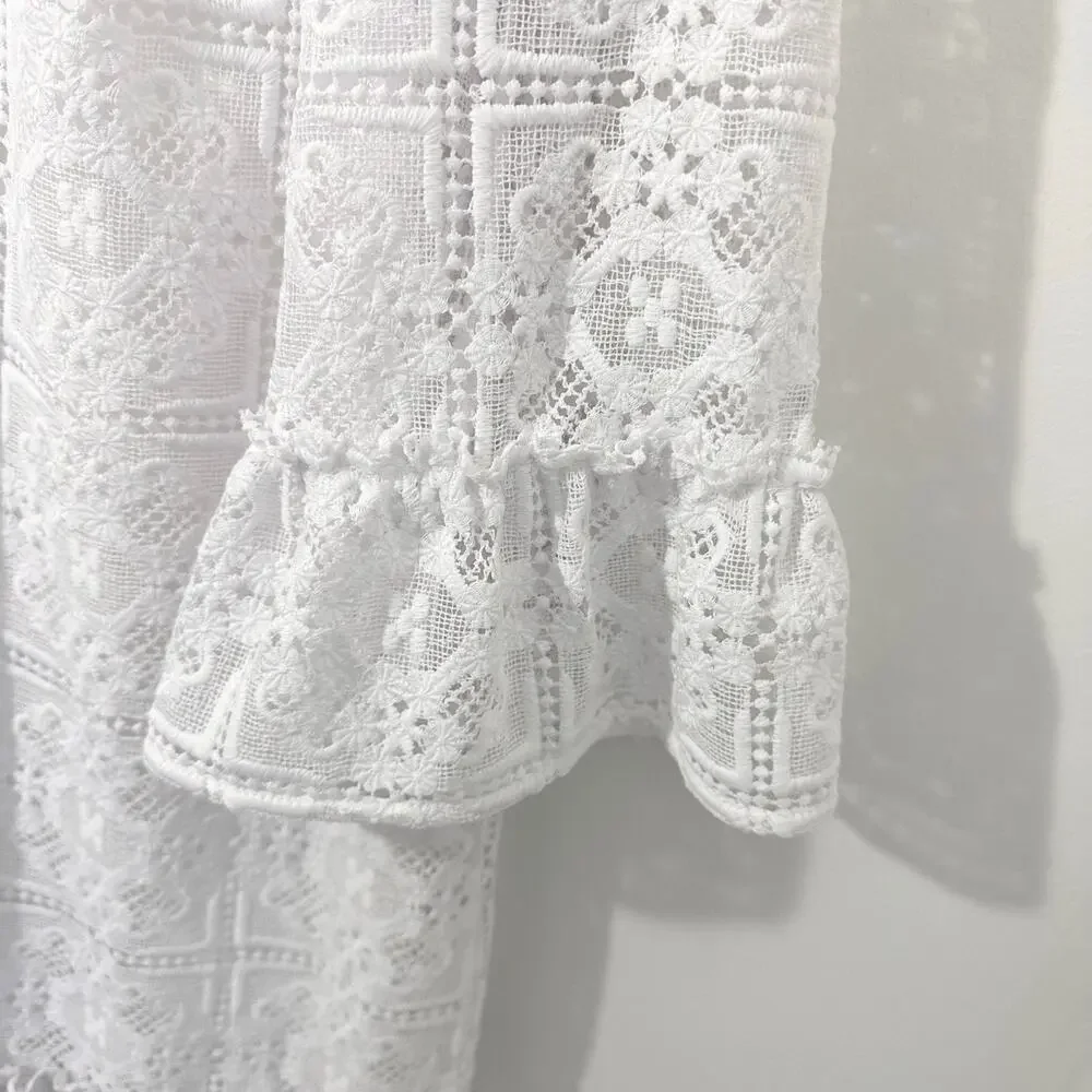 NWT Kate Spade Lace Flounce Shift Dress Crochet | Fresh White | SZ‎ 6
